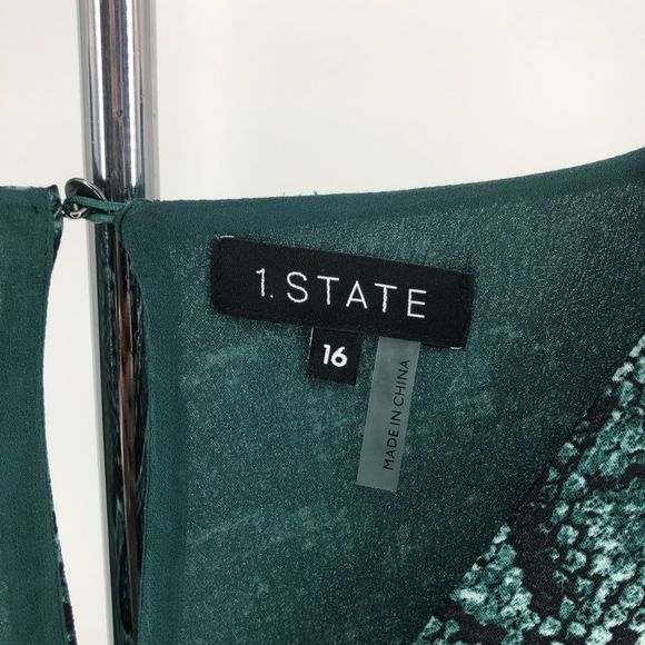 1. State Tie Waist Green Snake Print Belted Surplice Neck Dress in Pine Grove - Picture 8 of 10